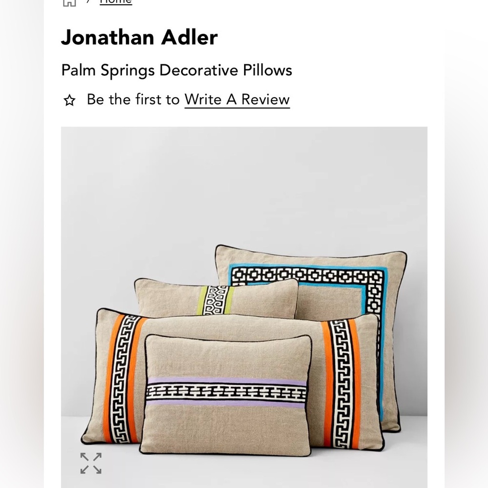 2 Jonathan Adler Palm Springs Decorative Pillow - Beige with Multicolor Trim